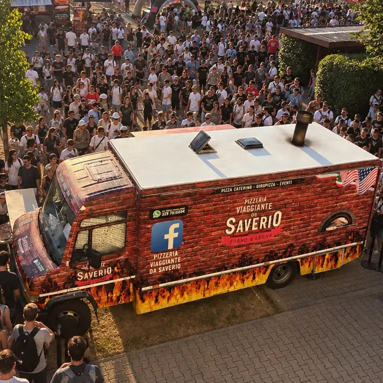 The truck in the middle of the crowd, barriers and hundreds of people all around