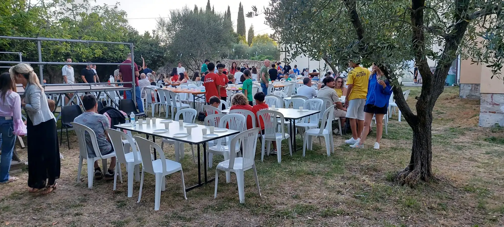 Tavoli apparecchiati sotto gli ulivi